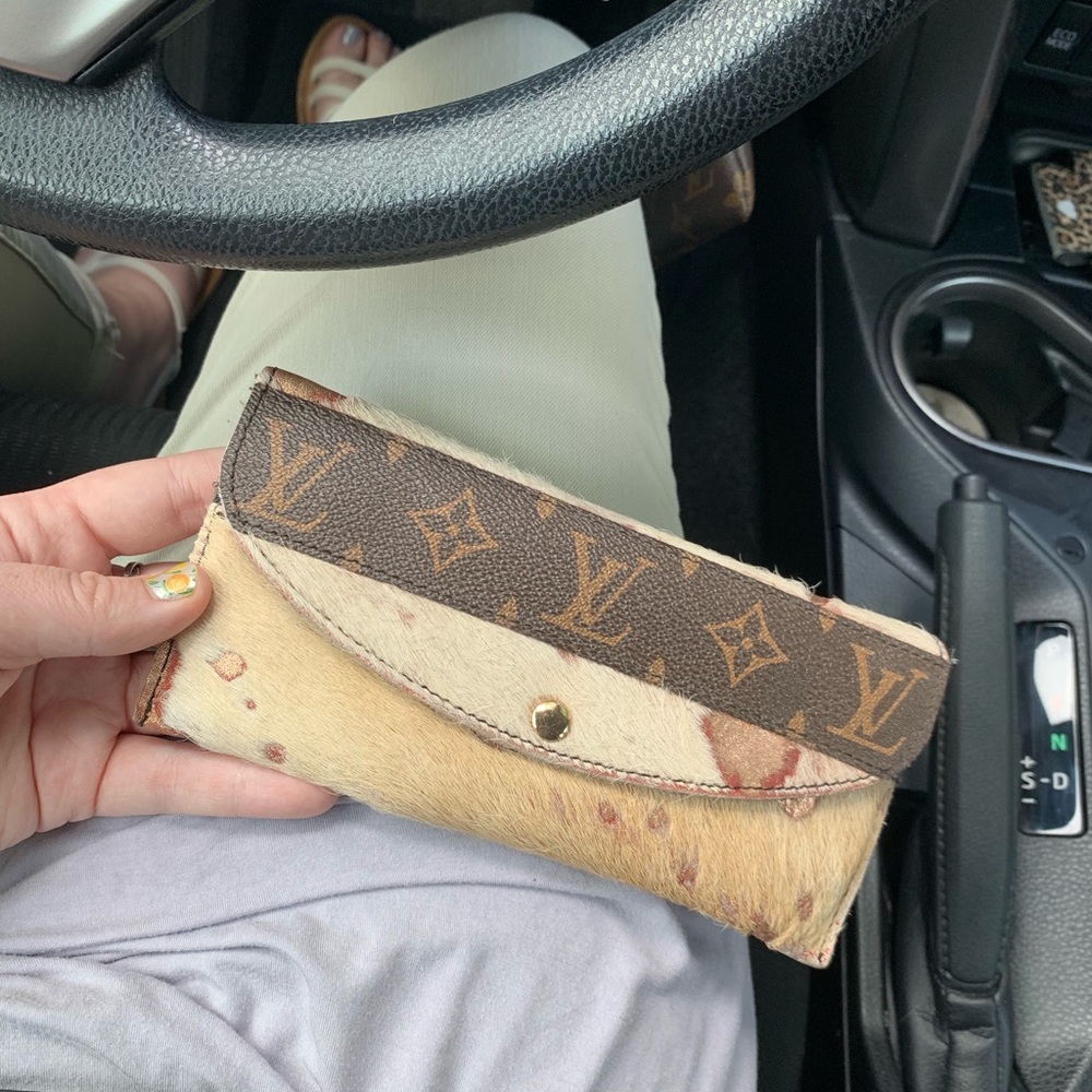 Cowhide wallet with refurbished Louis Vuitton
